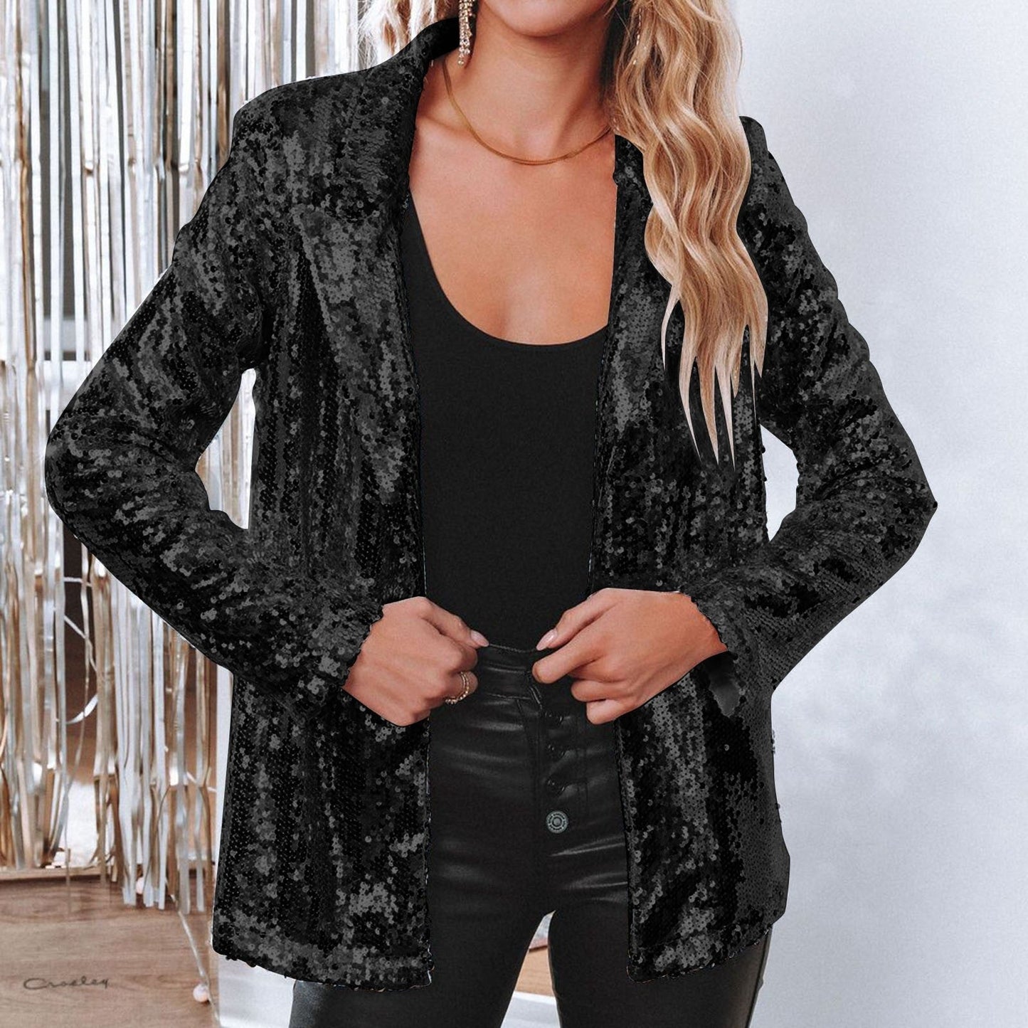 Blazer de Lentejuelas para Mujer con Ajuste Cómodo Ideal para Otoño e Invierno