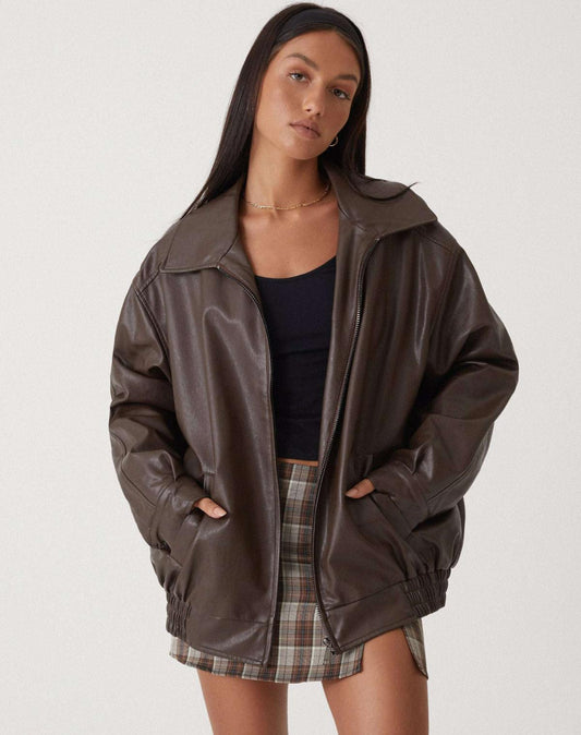 Chaqueta de cuero sintético oversize con ajuste holgado I Ideal para primavera y otoño